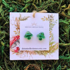 Green Mushroom Stainless Steel Stud Earrings